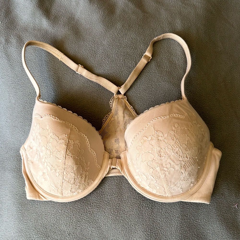 Body by Victoria Racerback Demi, nude with lace, size 34DD